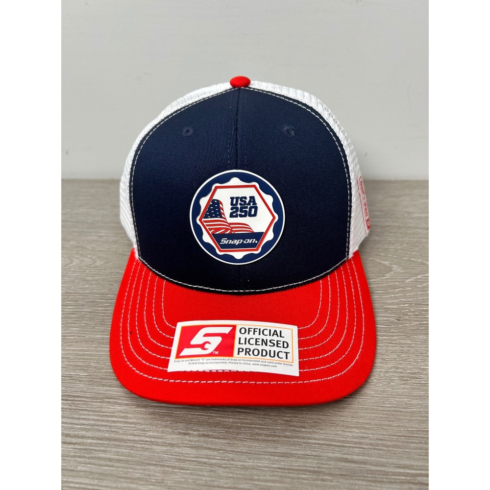 Snap-on USA 250 Trucker Hat Mens Red White Blue Mesh Snapback Cap Size XL